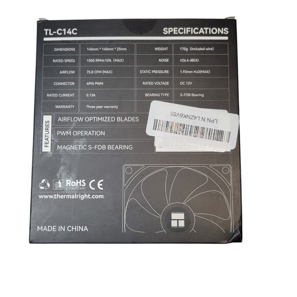 Thermalright TL-C14C CPU Cooling Fan 140mm, PWM Silent Computer Cooler NEW - Picture 2 of 4